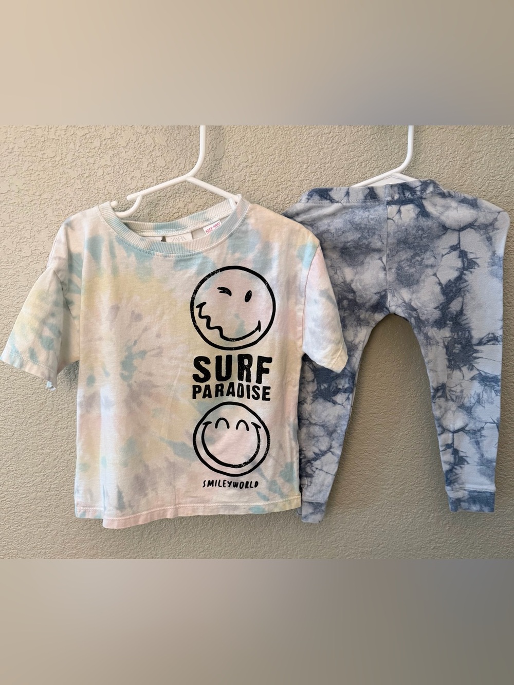 Zara Kids 3-4 SmileyWorld "Surf Paradise" Tie-Dye Tee, Little Co Tie Dye 3T Pant